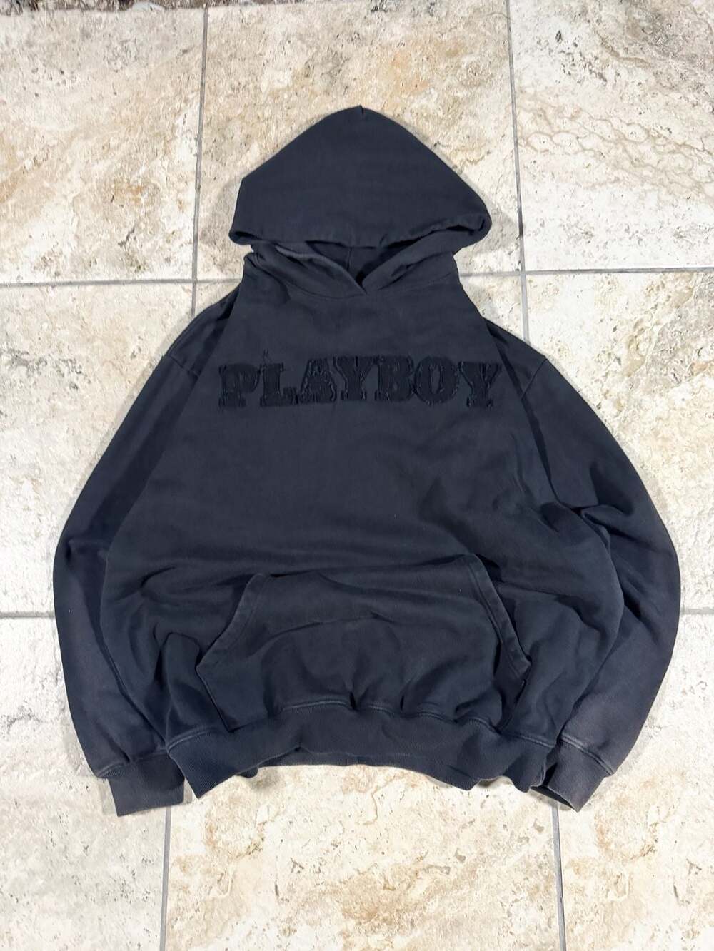 Playboy by Pacsun Hoodie Size XL Black Distressed Logo Graphic Sweatshirt